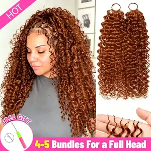 Kinky Curly Dark Ginger Orange Crochet Hair For Women Human Hair Pre-looped Beach Curl Crochet Braids Hair Deep Wave Braiding Hair Extensions Reddish Brown Kinky Curly Human Hair Feather Crochet Hair