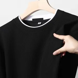 Men's Waffle Tshirt - Basic Breathable Plain Stylish Long-Sleeved Solid Minimalist Bottoming Shirt, Spring-Autumn Ins Trendy High-End Compression Inner, Vintage Suicideboys Graphic Hoodie, Baggy Sports Outerwear
