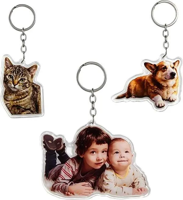 Custom Acrylic Keychain with Personalized Dog or Cat Photo - Backpack Key Ring, Pet Commemoration Gift for Pet Lovers, All Sizes
