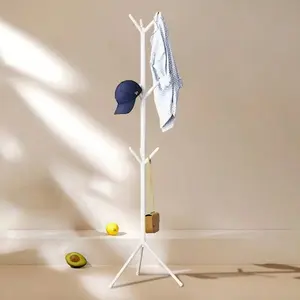 Freestanding Metal Coat Rack 3 Hooks - Sturdy Wrought Iron Standing Garment Rack, Space Saving Clothes Hanger for Entryway Bedroom Closet Living Room, Heavy Duty