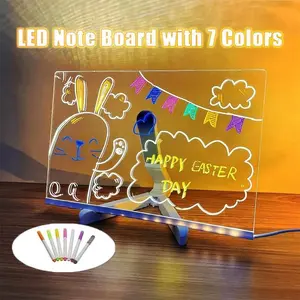 Creative Rewritable Kids Gift Board, Glow-In-Dark Dry Erase Board with Stand, LED Letter Memo Board, 11.8x7.9 Inches, Includes 7 Pens