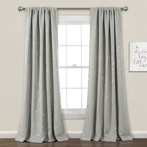 Lush Decor Star Blackout Window Curtain Set 52"W x 45"L-63"L-84"L-95"L-108"L 100% Polyester 90% Blackout Printed for Bedroom