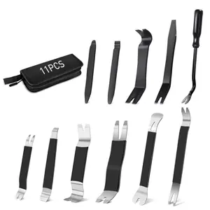 GOOACC 11 PCS Trim Removal Tool Kit, Metal & Nylon Pry Tool Auto Fastener Remover Pry Bar Set Car Door Panel Removal Tool Dashboard Repair w/ Box Kit Black