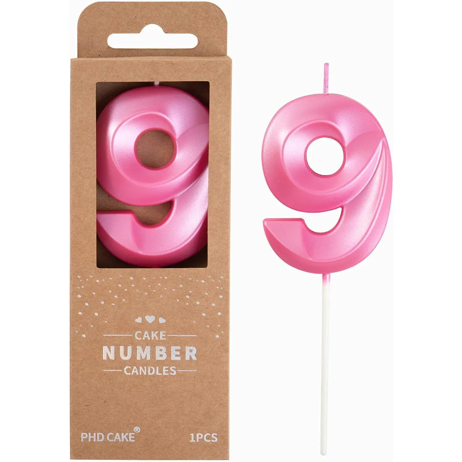 2.76 Inch Diamond Pink 9 Number Birthday Candles for Party Celebration