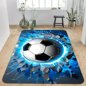 2D Broken Wall Soccer Ball Flannel Area Rug - Blue Neon Glow Football Print Soft Mat for Living Room & Game Room, Non-Slip Sports Home Decor #2DSoccerRug #BrokenWallFootballMat #SportsHomeDecor #NeonGlowCarpet #NonSlipFlannelRug