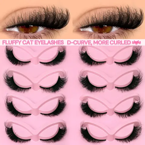 GROINNEYA 3D Faux Mink Lashes, Volume Cluster Lashes, Flare Lashes, Cosmetic False Lashes, 5 Pairs/10 Pairs Fluffy Soft Lightweight Full-Volume False Eyelashes, Curly Lashes Eyelash Set