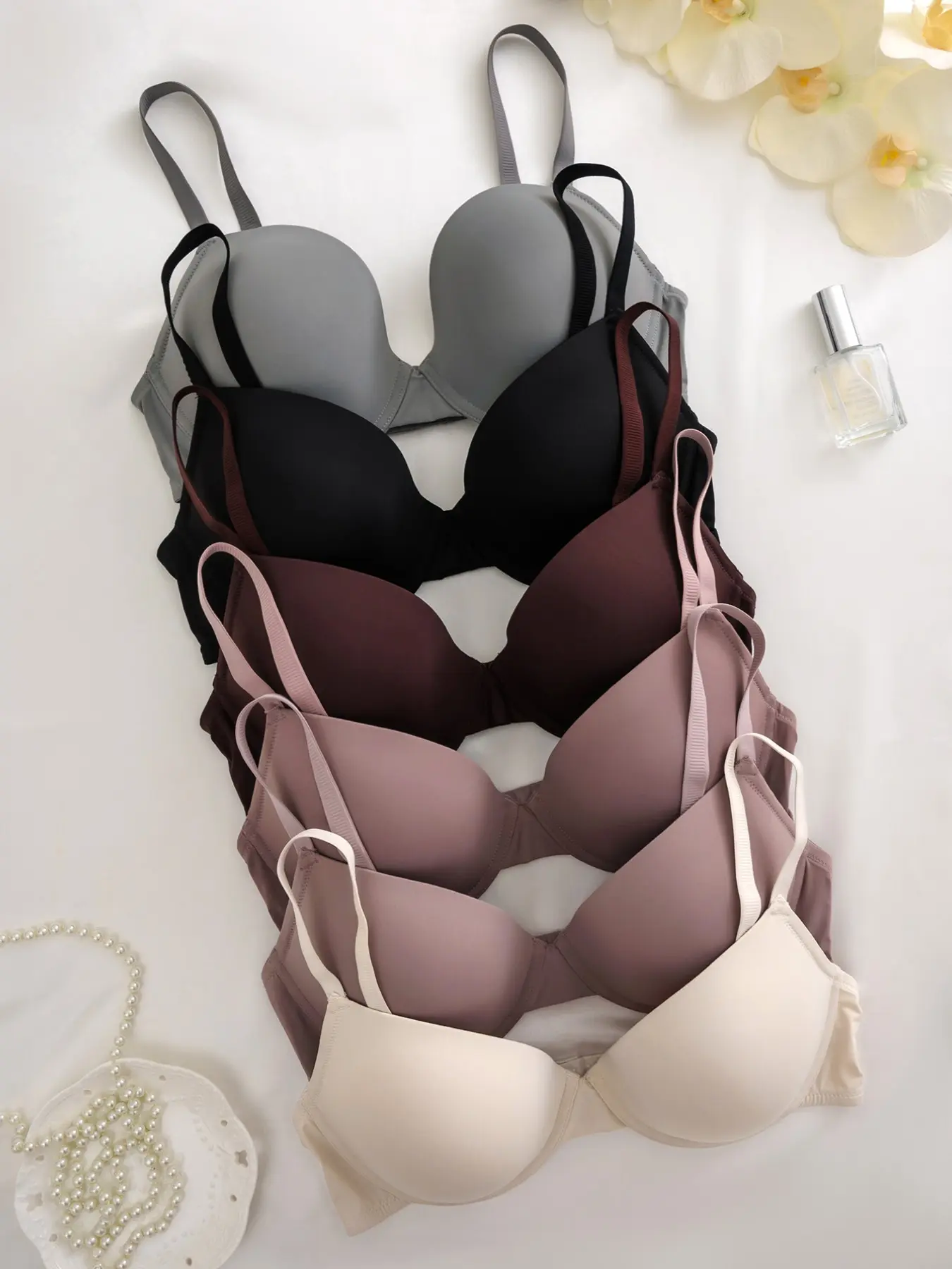 6-Pack Plus Size Everyday Bras, Underwire Design, Non-Removable Padding, Medium Support, Plain Pattern, Lined, Regular Length, Underwear