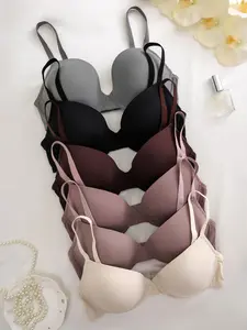 6-Pack Plus Size Everyday Bras, Underwire Design, Non-Removable Padding, Medium Support, Plain Pattern, Lined, Regular Length, Underwear