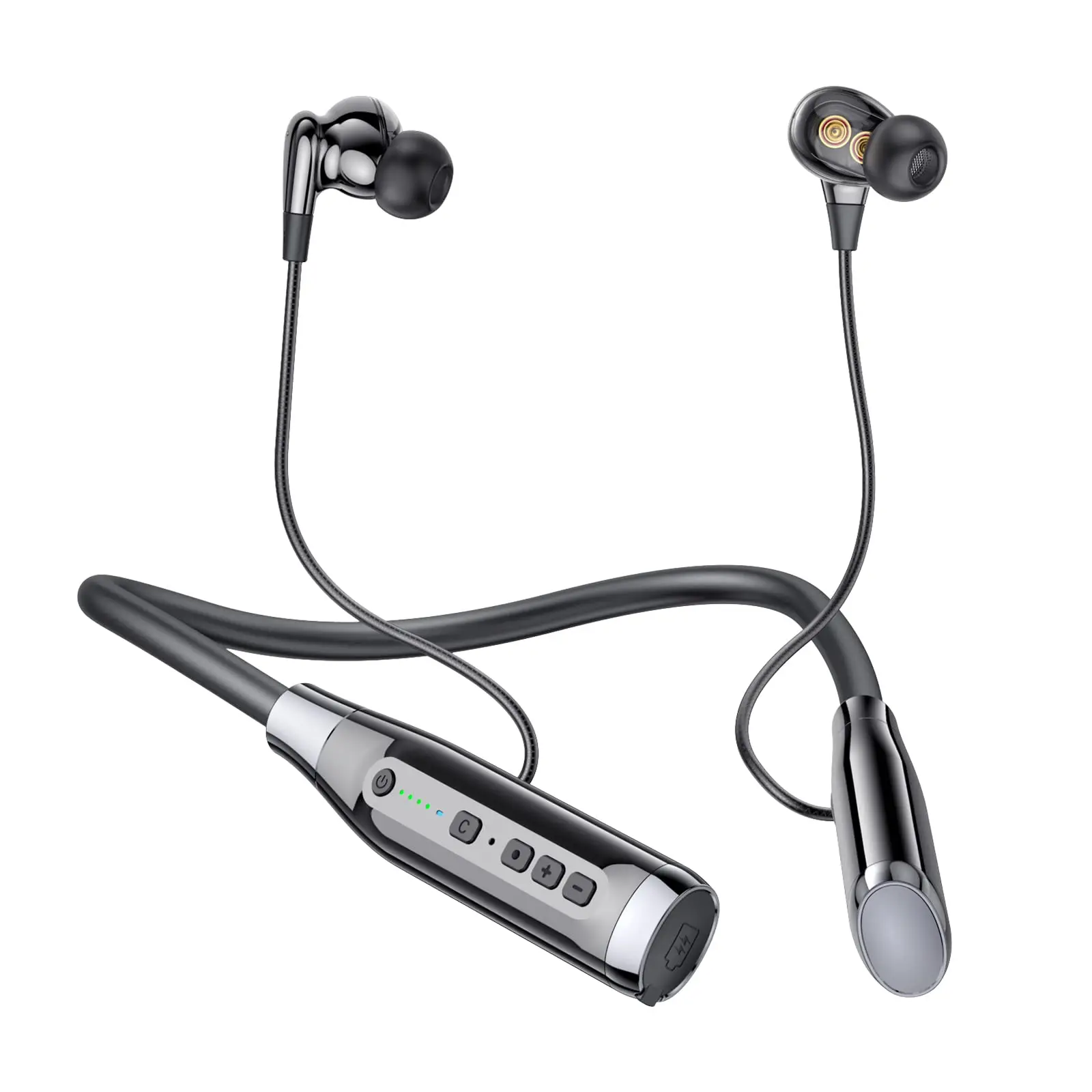 Bluetooth Headphones Neckband, 100H Extra Long Playtime Wireless Stereo Neckband Earbuds with Microphone, Waterproof Balanced Armature Drivers in Ear Headset for Sports Workout