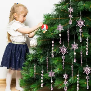 Snowflake & Ice Prism Design Hanging Ornament, 18pcs/set Shiny Crystal Christmas Tree Hanging Decoration, Festive Decorations for Home Party Wedding, Home Decor Ornaments