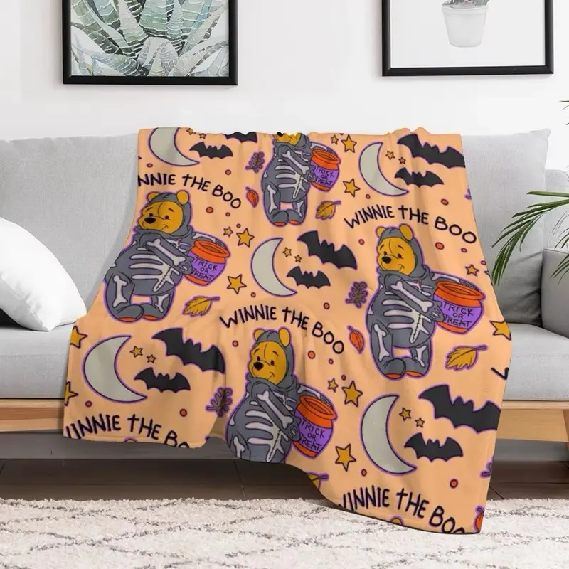 Spooky Bear Blanket - Halloween Themed Winnie the Boo Design Soft Cozy Throw for Home Decor
