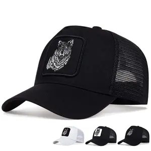 2-PACK Embroidered Wolf Head Mesh Baseball Caps, Breathable Mesh Back, Button Closure, Fabric Labels, Summer Sun-Resistant Sports & Outdoor Hats