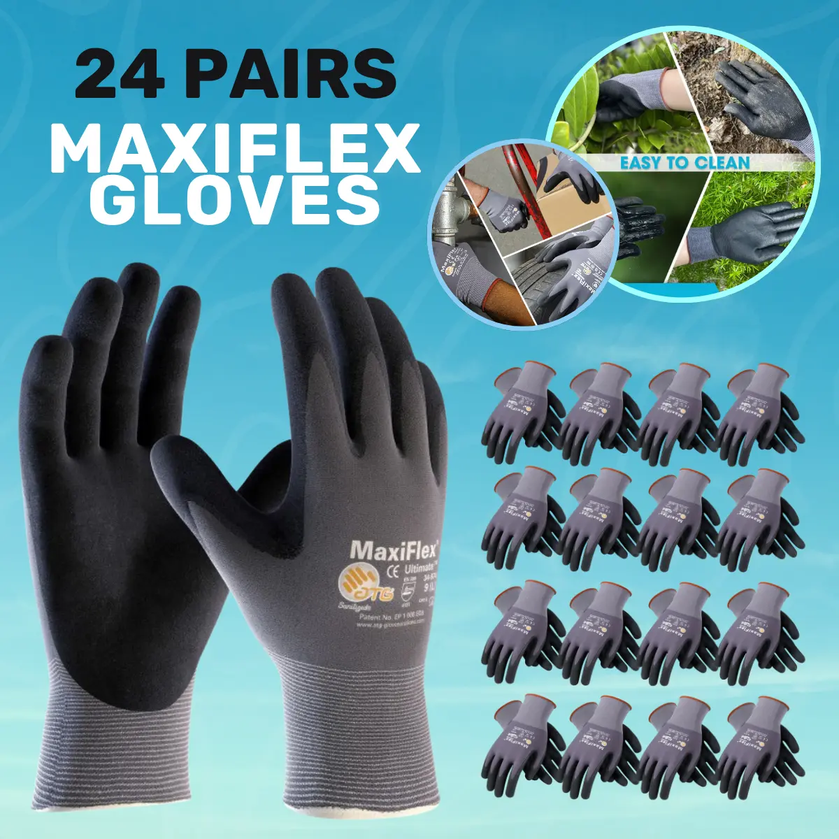 MaxiFlex 24 Pairs Guantes Para Trabajo - MaxiFlex Foam Work For Men - Enhanced Grip Maxi Flex Nitrile Gloves Coated AIRtech ERGObtech GRIPtech HEAT-resistant SHARP OBJECT protection SCREEN-touch