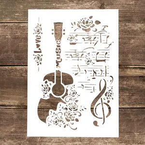 A4 Guitar Pattern Musical Hollow out Painting Template, 1 Count Reusable Decorative Painting Stencil for Diy Scrapbook Craft