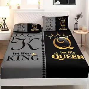 Luxury Royal Couple King & Queen Bed Sheet Set (1*Bed Sheet + 2* Pillowcases, No Core) - Soft and Breathable Polyester Fabric, Perfect for Bedrooms and Dorms, Bedding Supplies, Bed Sheets Set, Ideal for Holidays