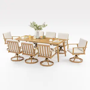 SeeHill 9-PC Aluminum Outdoor Dining Set, 8 Swivel Chairs & 84.6" Table with Umbrella Hole, Patio Furniture for Backyard, Poolside, Commercial Use Ergonomic Elegant Design