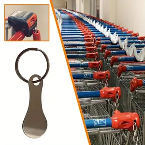 1 Count Stainless Steel Shopping Cart Token Key Ring Keychain, Convenient and Durable Coin Holder for Supermarket Trolleys
