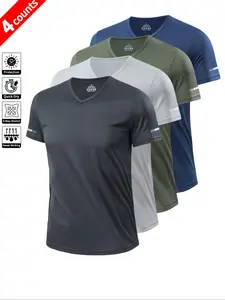 Men's Solid Color V Neck Sports Tee, Regular Fit Comfortable  Breathable Quick Drying  Short Sleeve T-shirt for Gym Workout Running, Men's Sportswear for Summer, Athletic Sports Clothing