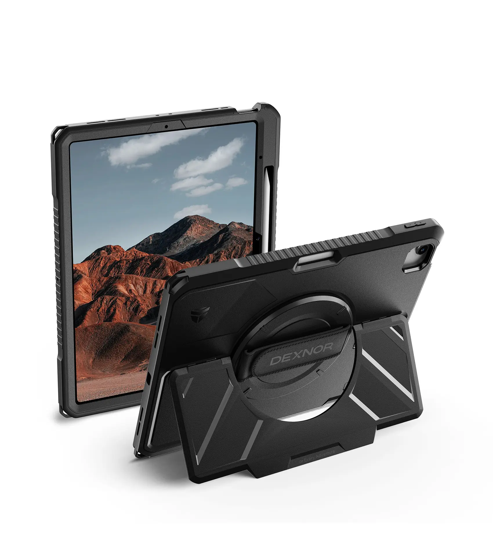 Dexnor Rugged Full-Body Protection Casing for 13in iPad Air M4/M3/M2 (2026/2025/2024) - Tablet Accessory with 360° Rotating Adjustable Hand Strap, Steady Kickstand, Screen Protector, Pencil Holder for Adventure Seekers