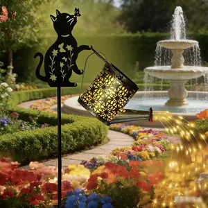 Solar Water Kettle Lamp Iron Art Solar Metal Lanterns Flow Shower Light Garden Landscape Decoration Outdoor Yard Pathway Lighting