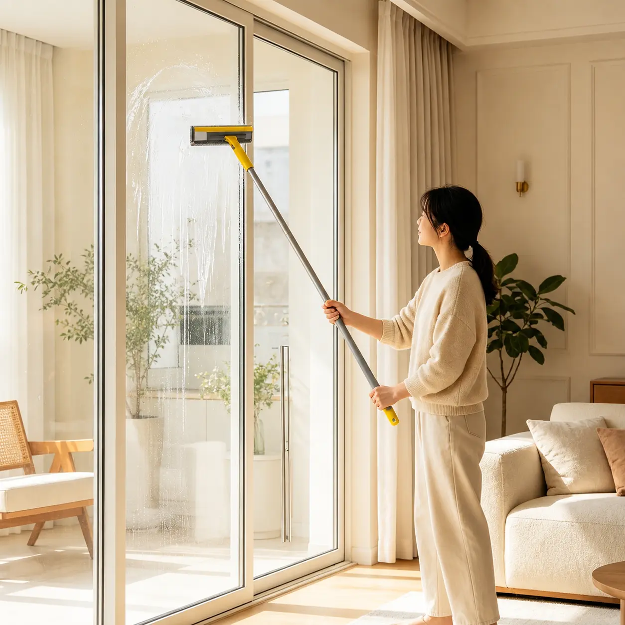 2-in-1 Window Squeegee Cleaner - 30"-60" Extendable Pole for High Windows & Glass