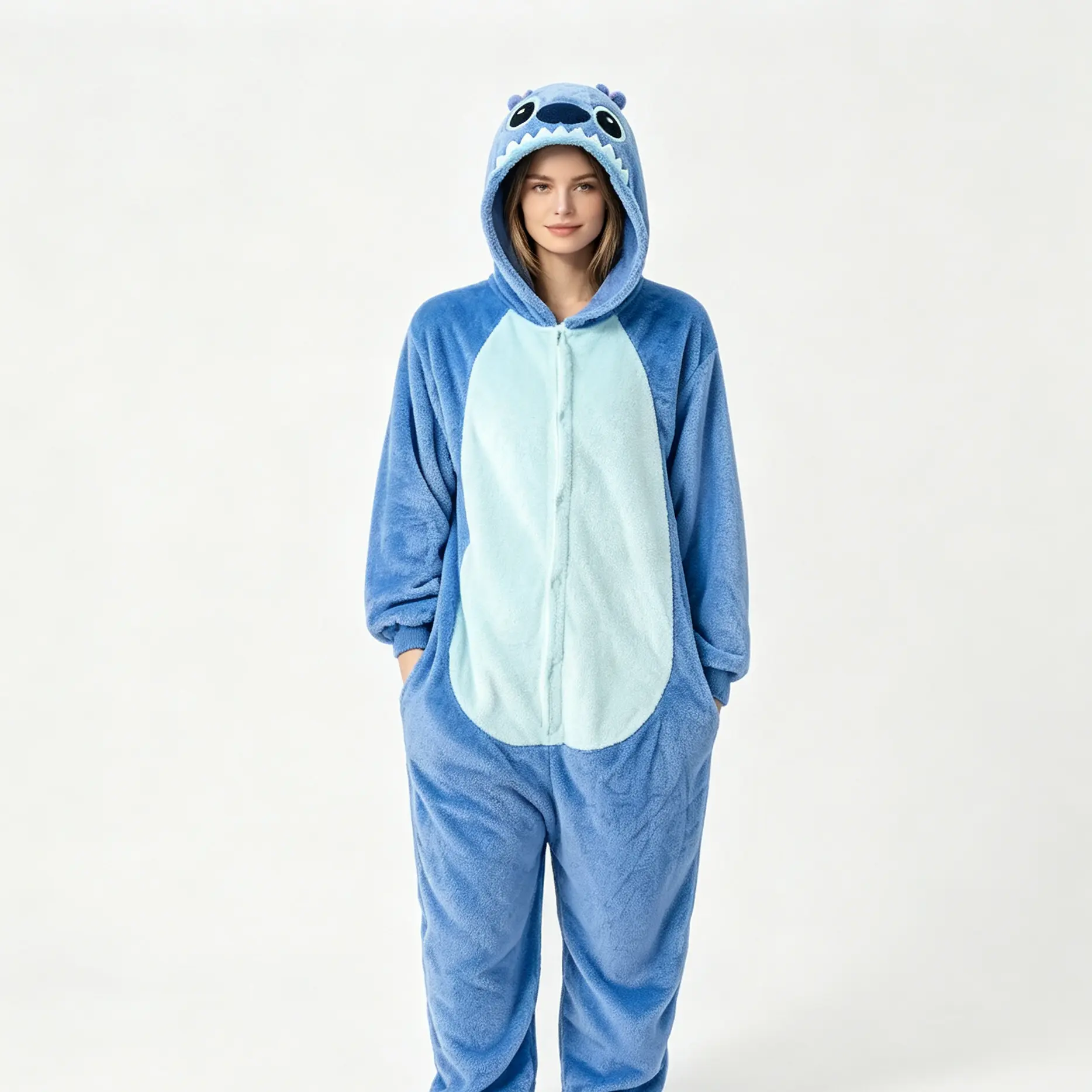 Disney Stitch One‑Piece Pajamas, Soft Cozy Fleece Jumpsuit Sleepwear Loungewear for Women Girls Adults Home Nightwear