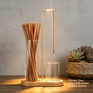 2-in-1 Incense & Candle Holder, 1 Count Wooden-Base Incense Burner with Removable Glass Ash Collector, Home Decor Ornament for Living Room & Bedroom, Scented Home Fragrance,Yoga & Relaxation #   GLOBAL PICKS Aromatherapy household items