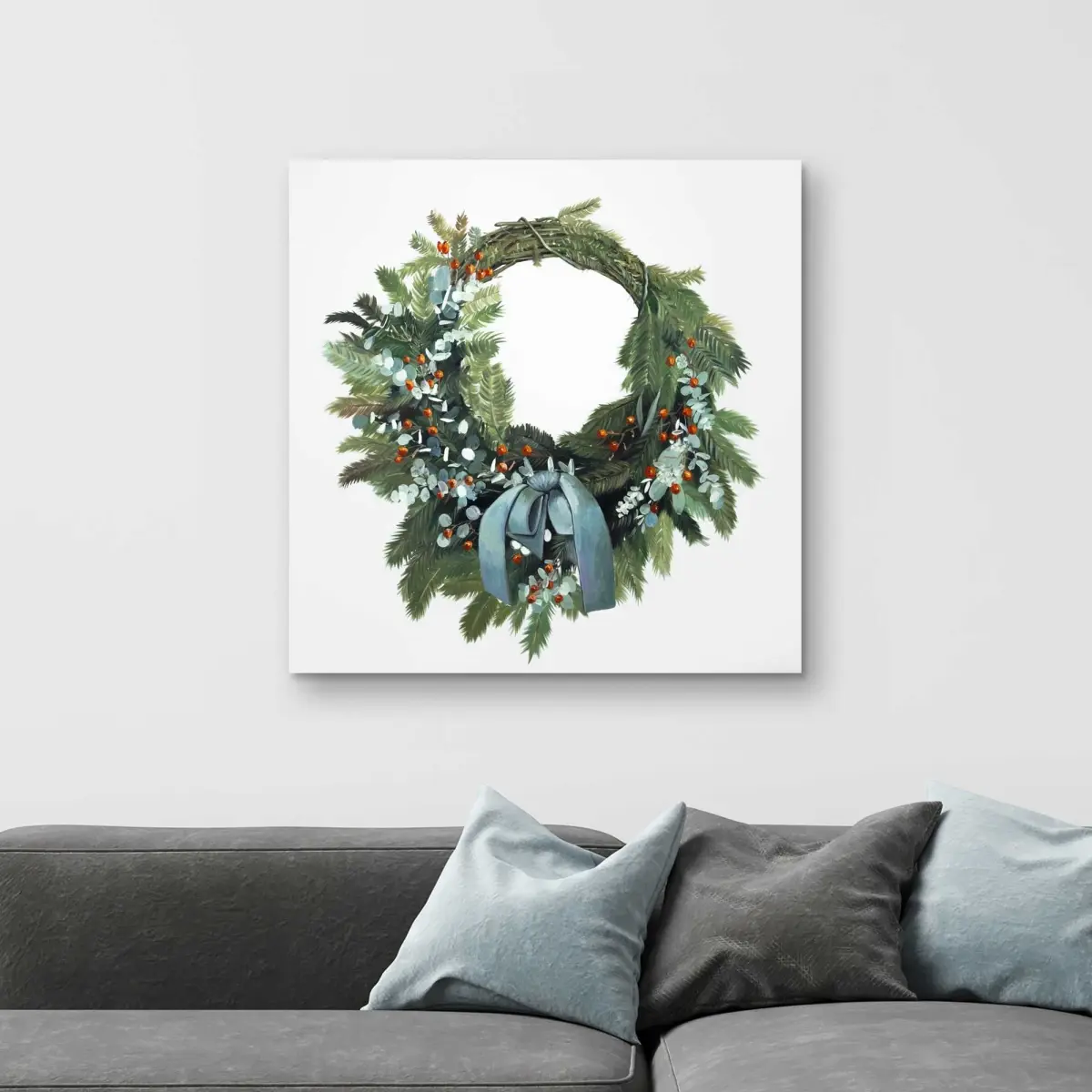 Begin Home Decor C1RC3232TGRIPU 32 x 32 in. Christmas Wreath - Kitchen Green Canvas Home Decor Art