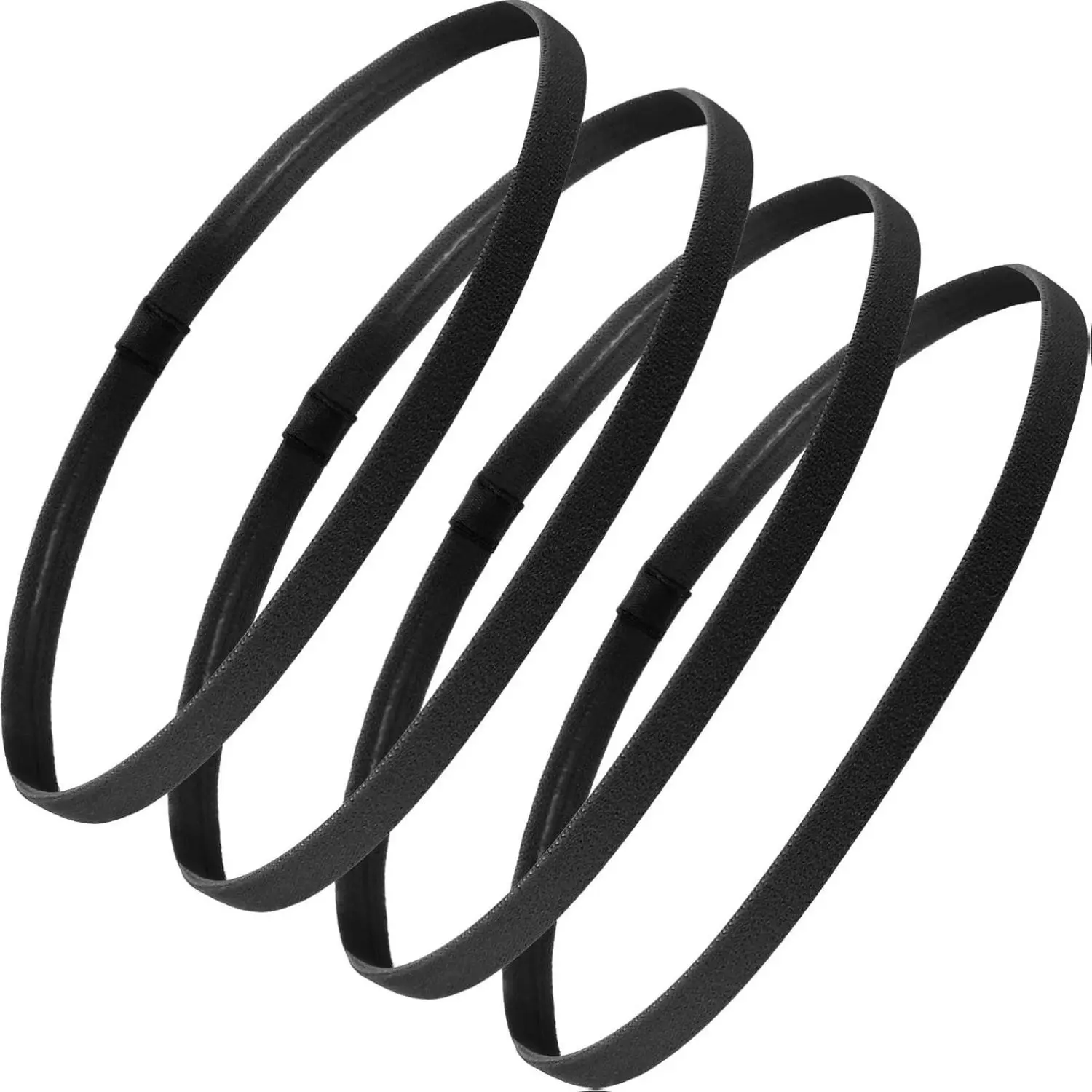 Elastic Sports Headbands 4 Pieces Thick Non-Slip Hair Bands for Women and Men 40 cm Longheadbands Black Elastic Band, Elastic Fashion Headbands, Training Headband