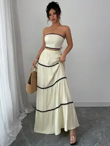 Women's Striped Print Crop Sleeveless Tube Top & Skirt Two-piece Set, Cropped Top & Skirt, Ladies Clothes for Holiday Vacation, Womenswear