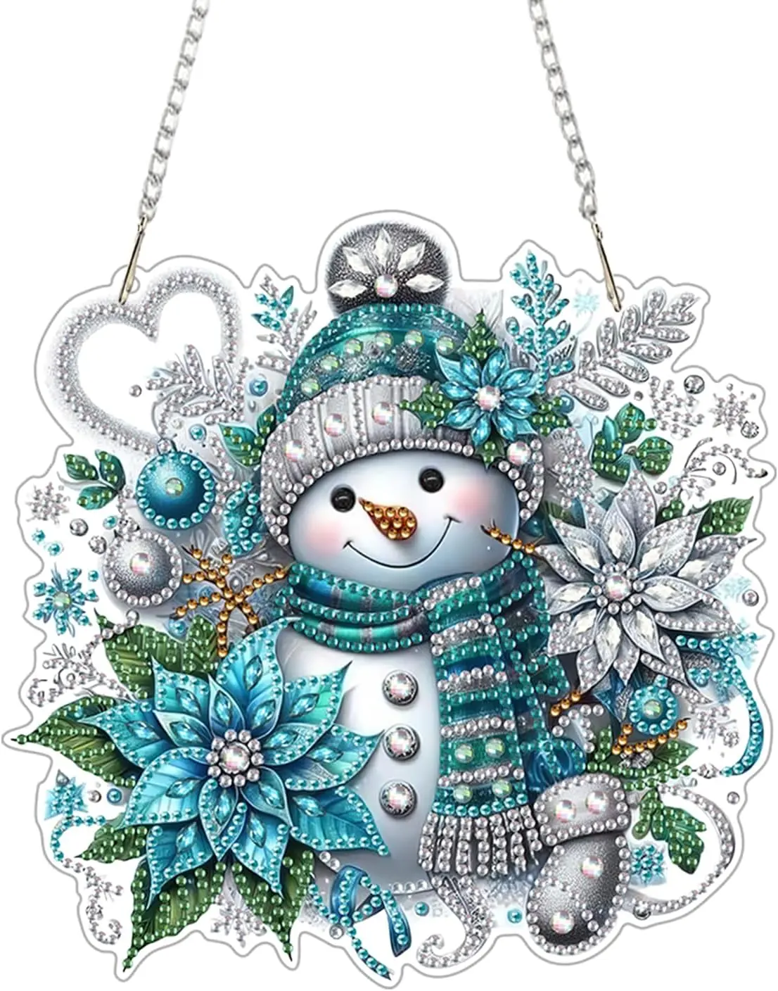 Special Shape 5D Diamond Painting Hanging Ornament Cute Winter Snowman Blue Poinsettia Snowflake Heart Crystal Rhinestone Window Door Wall Hanging Christmas Decor Gift