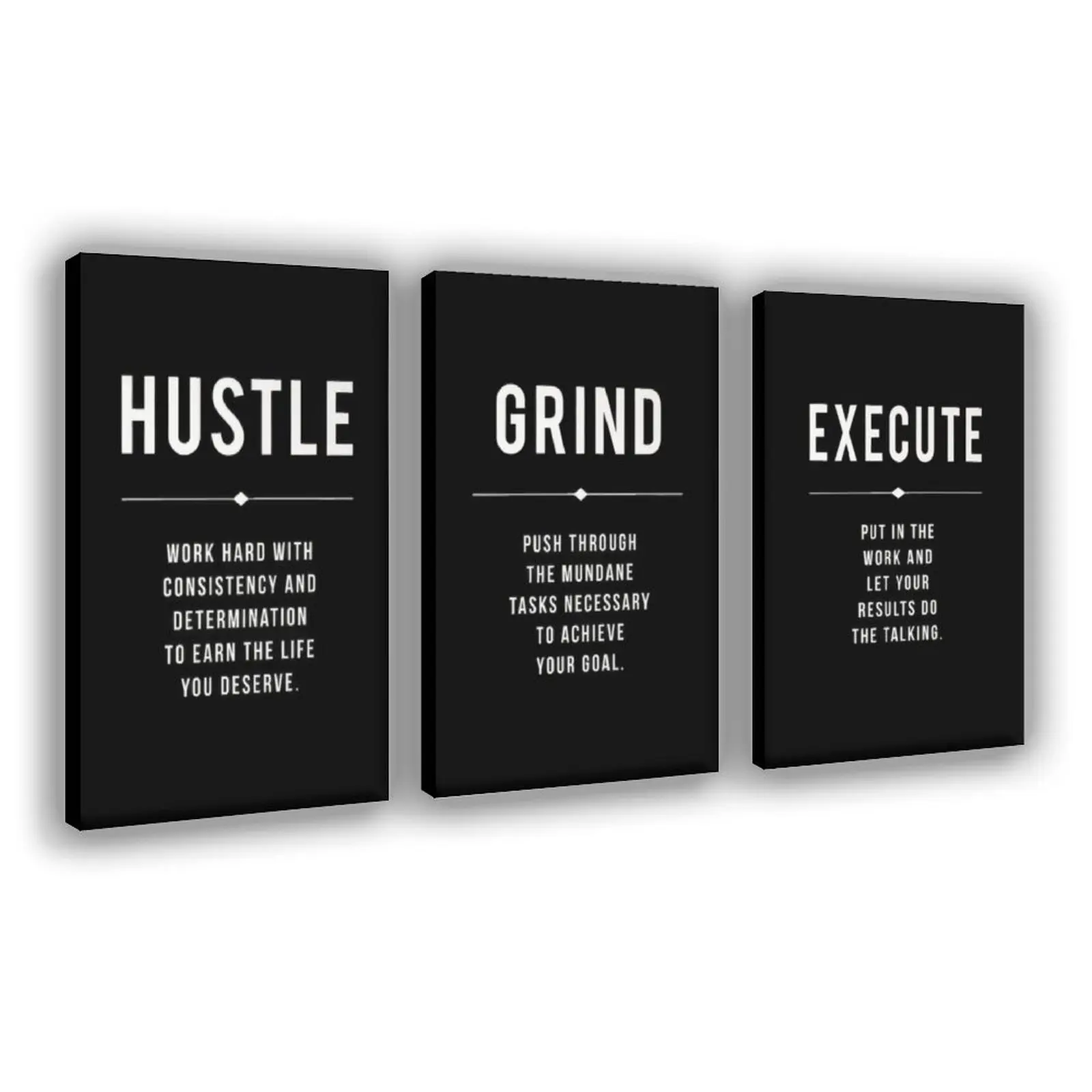 Black Hustle Grind Execution Wall Art Set of 3 Canvas Poster, Office Inspirational Motiviational Wall Decor Art Positive Quotes Posters Living Room Pictures Wall Decor