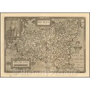 Sicily Map 1594 - Historical Copperplate Engraving Print