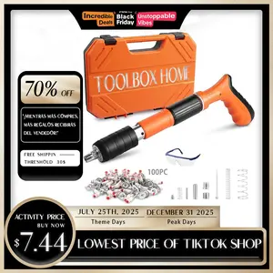 Manual Mini Steel Nail Gun 5 Gears Power Adjustable Concrete nail gun Woodworking integrated air nailer gun with 100 Nails  Tool Box Hardware Tool Kit Nailgun Portable