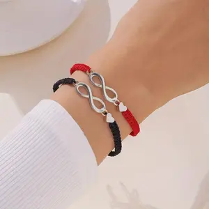 Cross-Border 2pcs Set New Style Figure-8 Infinite Love Lucky Braided Adjustable Bracelet for Couples and Best Friends, Figure-8 Bracelet