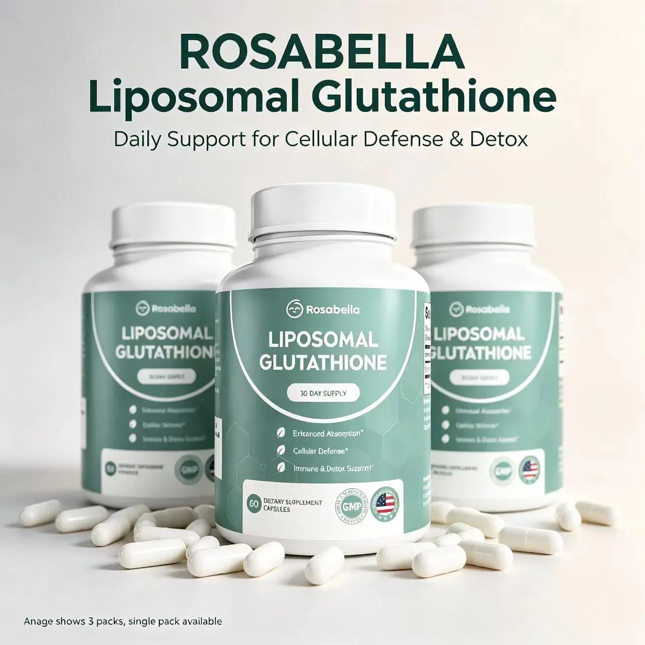 【3 pack】Liposomal Glutathione Capsules – Skin Glow, Immune & Detox Support (60 Count) - Rosabella