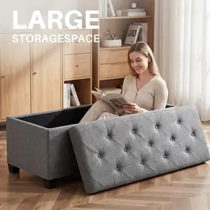 Versatile Tufted Storage Ottoman Bench Upholstered End of Bed Chest Foot Rest with Sturdy Legs Ample Storage Capacity for Living Room Bedroom Hallway