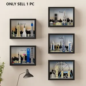World Famous Landmark Skyline Building Blocks Set (with Frame), London, Shanghai, New York, Dubai, Paris, Medium Difficulty, 3D Decorative Toy Building Sets