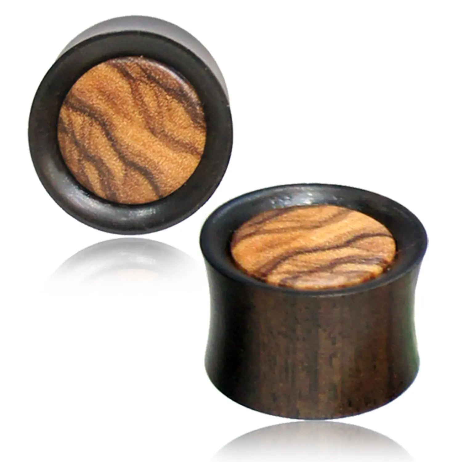 Organic Arang Wood Olive Wood Inlay Two-Tone Double Flared Saddle Ear Plugs, Pair