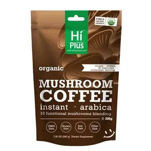HiPlus Organic Mushroom Coffee - 10 Adaptogenic Mushrooms & MCT Oil, USDA Certified, USA Grown, 30 Servings, Smooth Medium Roast, Energy & Focus Boost, Non-GMO, Gluten-Free, ADHDHacks, GutHealth, CortisolLevels, GutHealth, 200g, Healthcare Beverage