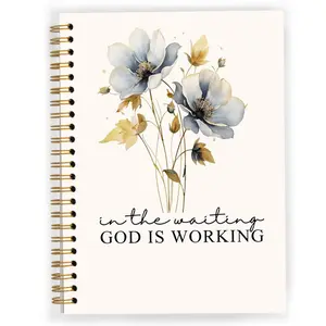 Vintage Floral Christian Spiral Notebook, Christian Gifts for Women, Church Notes Notebook, 'God at Work While You Wait' Bible Women's Journal, Women's Prayer Journal, Daily Devotional Journal, 5.5x8.3 inches