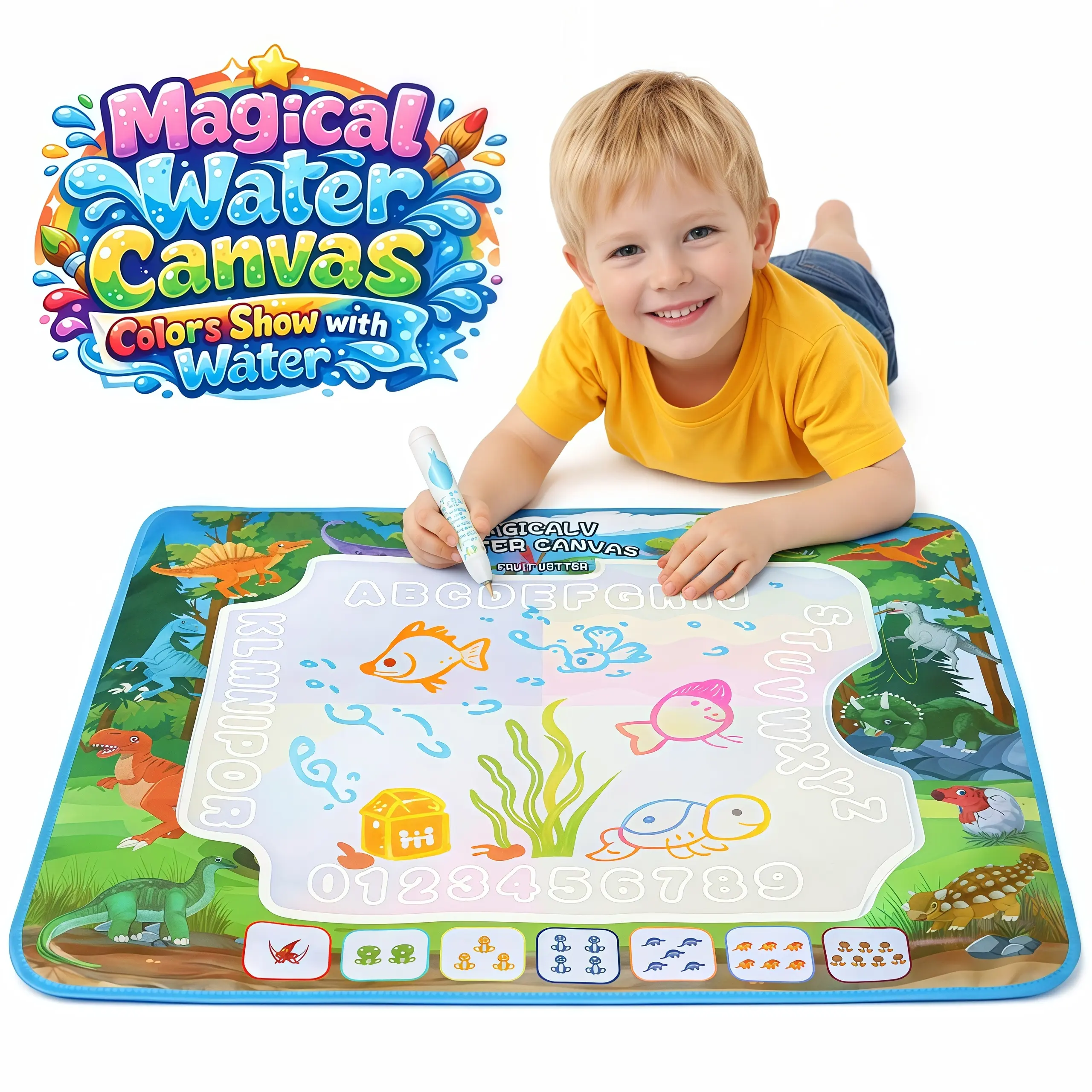 Magic Water Canvas Drawing Mat - Portable Drawing Board, Large Absorbent Mess-Free Coloring Kit with Durable Harmless Brush Pen, Quick-Dry Educational Toy for Kids' Creative Play & Learning, Ideal Halloween/Christmas Birthday Gift, Water Coloring