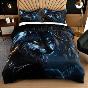 3D Wolf Animal Dream Net Print Bedding Set, Soft Comfortable Bedroom Linen with Pillowcases, Decorative Bedsheet Sets, Ideal Decor Choice for Bedrooms