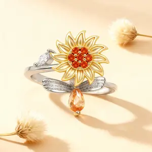 [Summer Vibes] PolarEve Sunflower Spinning Fidget Ring – Anxiety Relief Finger Spinner with “You Are My Sunshine” for Granddaughter Gift