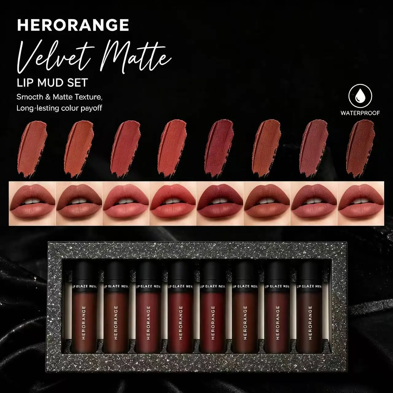 8pcs Velvet Matte Lipgloss & Lip Mud Cosmetic Kit - Waterproof, Transfer-Proof, Non-Drying, Long-Lasting Earth Tone Red Brown Stick Formula, Fall Makeup, Ideal Gift for Girlfriend, All Skin Tones Suitable