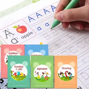 Reusable Grooved Handwriting Workbook for Kids – 5 Book Set for Early Learners | Includes Math, Letters, Drawing & Words | Spiral Notebook Style | Early Childhood Learning Materials & School Supplies Gift