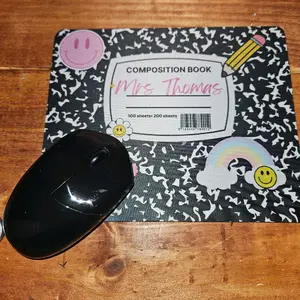 Custom Composition Notebook Mouse Pad Showcasing a Personalized Name.                                        PLEASE ADD A NOTE A SHIPPING DETAILS ENTER THE NAME YOU WOULD LIKE ON YOUR MOUSE PAD PLEASE CHECK THE SPELLING and Capitalization.