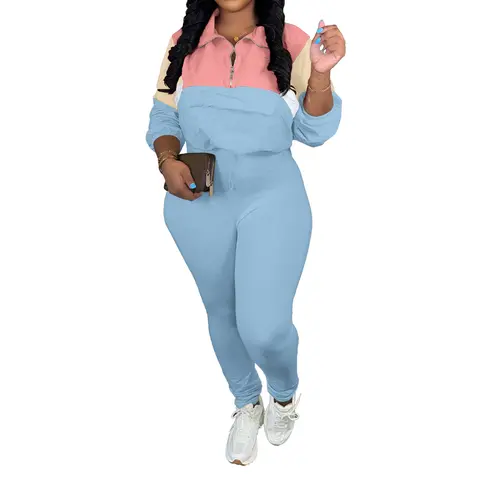 Women's 2 Piece Outfits Lapel Half Zip Long Sleeve Sweatshirts & High Waist Sweatpants Tracksuit Casual Sporty Set for Fitness Training