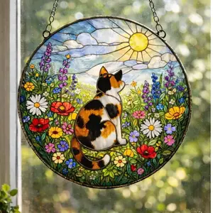 Calico Cat Stained Glass Suncatcher