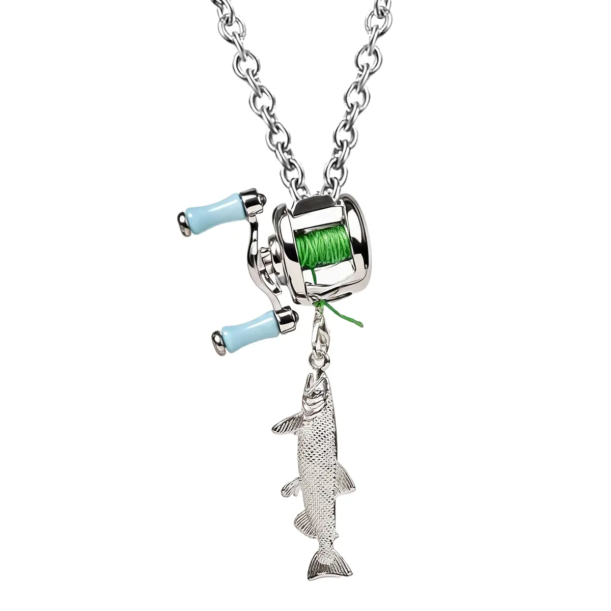 Mini Spinning Fishing Reel Pendant Set - Rotatable Handle, Dual-Use Costume Jewelry (Necklace/Portable Keychain), Cute Fishing-Themed Fashion Accessory for Daily Matching